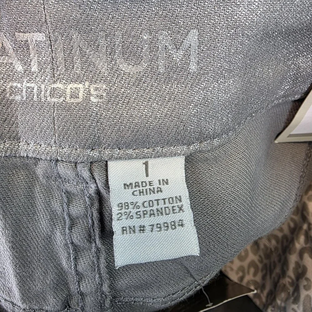 Chicos Platinum Jeans Womens 8 Regular Silver Metallic Slim Leg Denim Pants - Picture 10 of 14